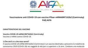 Vaccinazione anti COVID-19 con vaccino Pfizer mRNABNT162b2 (Comirnaty) FAQ AIFA
